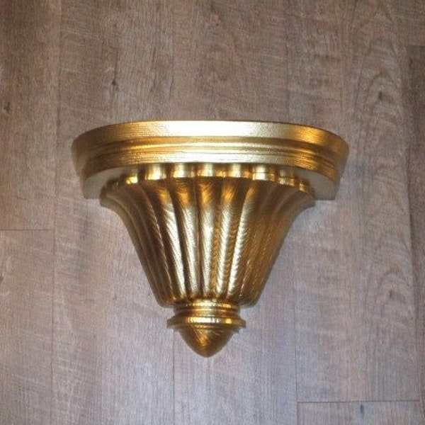 Gold Plastic Wall Planter, 1980's Homco Wall Decor, 11" tall x14" wide, Hollywood Regency