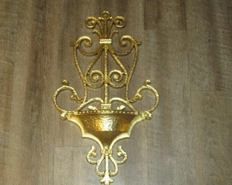 Homco Gold Plastic Wall Planter, 1970's, Wall Decor, 24" tall, Home Decor, Hollywood Regency