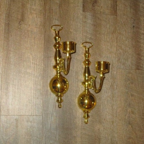 Brass Wall Sconce, set of 2, Brass Wall Candle Holders, 12 1/2" tall, BOHO/ Farmhouse Candle Holders