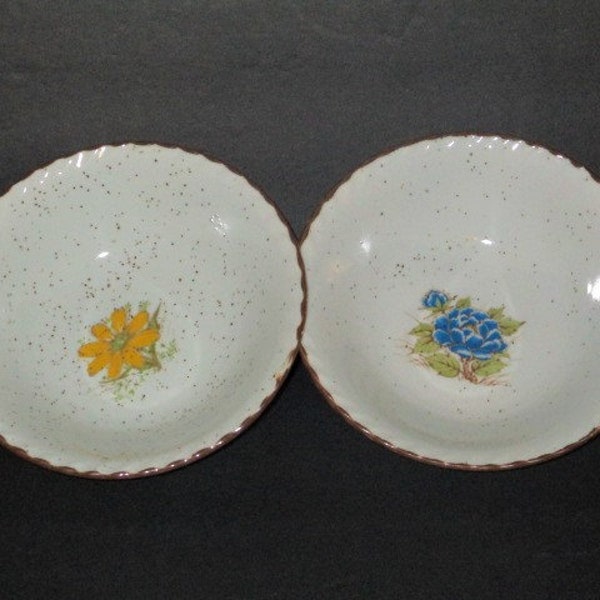 Japanese Otagiri Stoneware Ceramic Speckled Flower Bowl, Set of 2, 7" Soup/ Salad/ Cereal Bowl, Primitive/ Farmhouse Decor