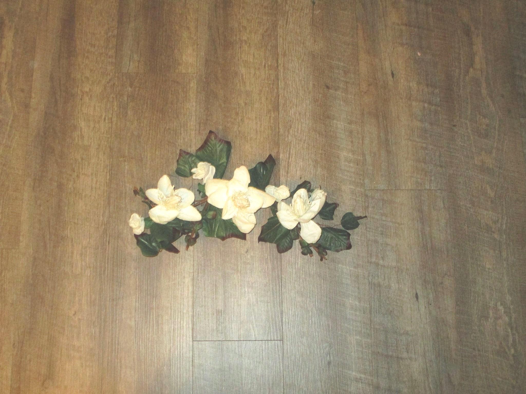 Small White Magnolia Silk Flower Swag, 14" long, Wall Decor