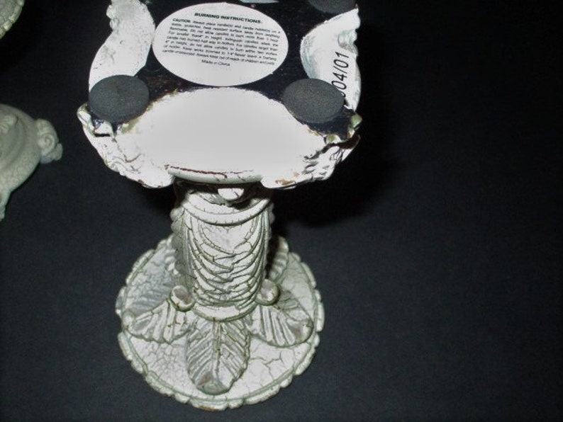 Resin Ivory Crackle Finnish Pillar Candle Holder, Set of 2, Shabby Chic Grecian Pillar Design, Elements image 6