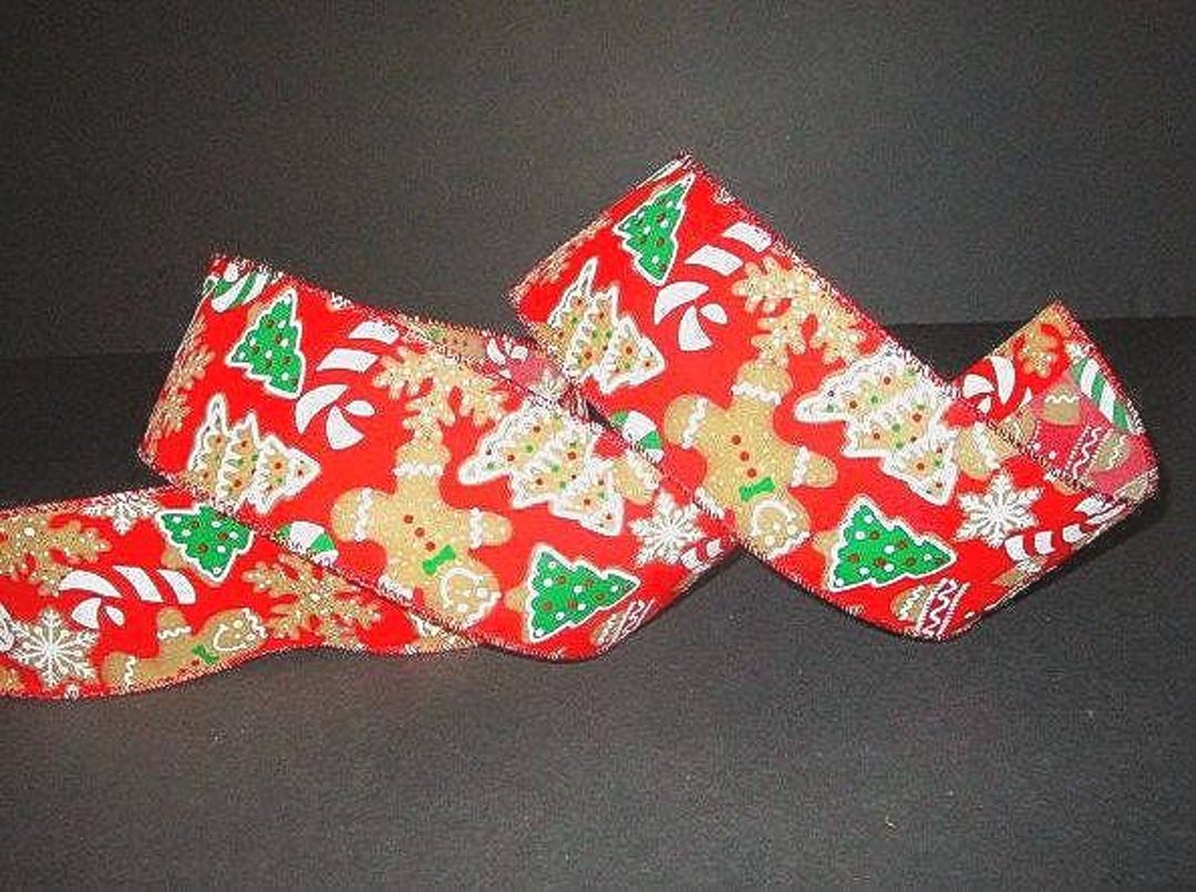 Gingerbread With Red Background Wired Edge Christmas Ribbon, Farmhouse ...