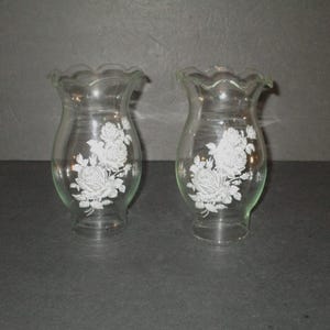 Clear Glass Oil Lamp/ Candle Holder Globe with Rose Design and Scalloped top, 6 1/4&quot; tall, set of 2