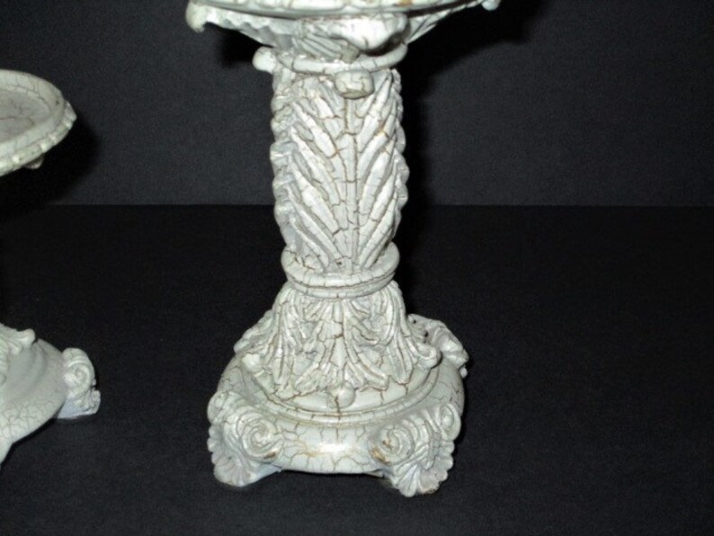 Resin Ivory Crackle Finnish Pillar Candle Holder, Set of 2, Shabby Chic Grecian Pillar Design, Elements image 3