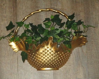 Silk Ivy Greenery Wall Arrangement in Gold Plastic Basket, 10 3/4" tall x 13" wide