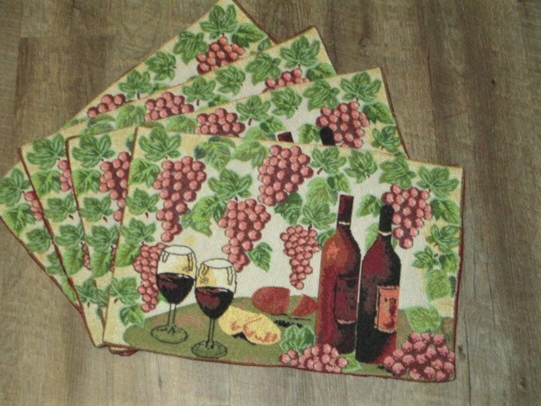 Wine and Grape Tapestry Pattern Placemats, Set of 4, Farmhouse/ BOHO ...