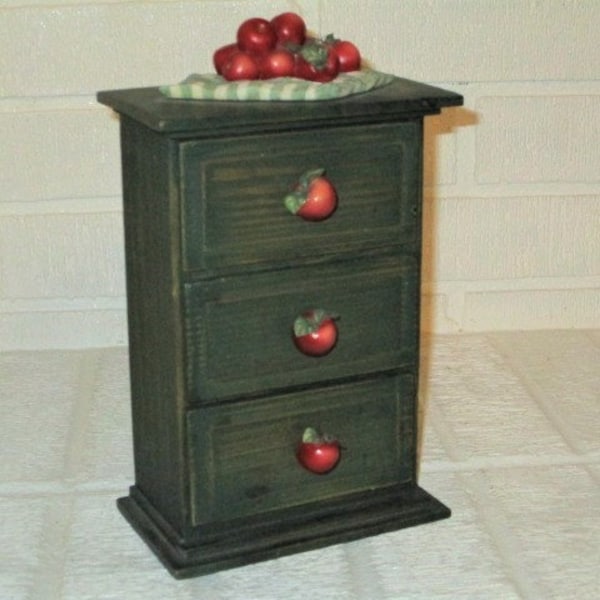 Wood Mini Apple Chest with 3 drawers, 9" tall, Tabletop Farmhouse/ Primitive Decor