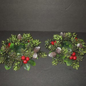 Plastic Greenery and pinecone Candle Ring, 8" in diameter, Set of 2, Made in Hong Kong