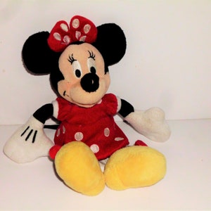 Plush Minnie Mouse in Red Dress, 9 inch Tall, Disney Bean Bag Collectible