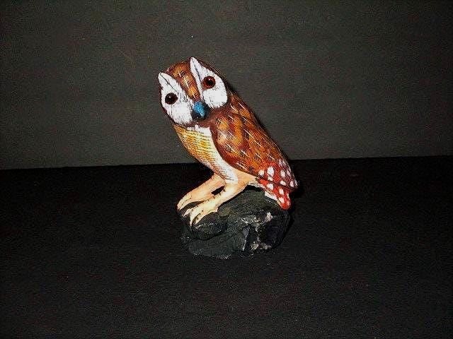 Carved Stone and Hand Painted Owl Figurine, 5 1/2" tall x 3" tall, BOHO/ Farmhouse