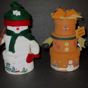 Rein Deer and Snowman Stacked Box Figures, Set of 2, Primitive/ Farmhouse, tabletop, 7 1/2" tall, As Is