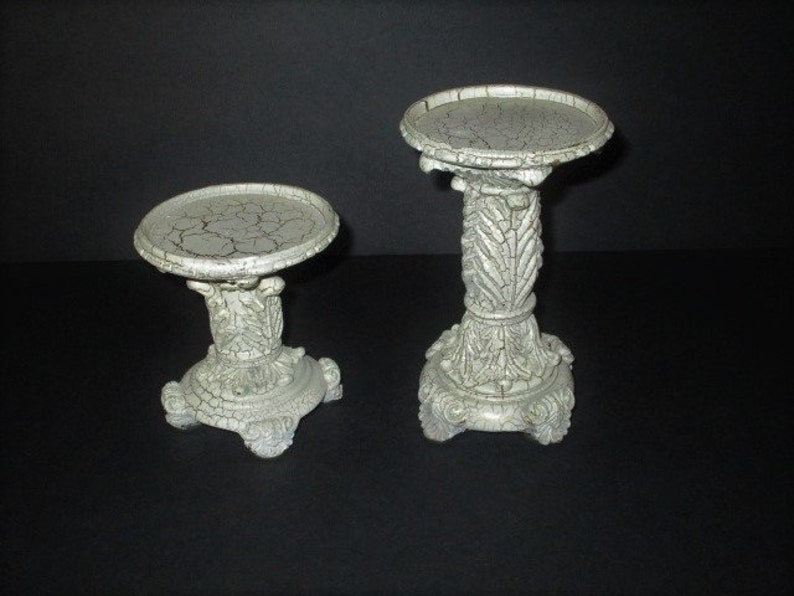 Resin Ivory Crackle Finnish Pillar Candle Holder, Set of 2, Shabby Chic Grecian Pillar Design, Elements image 2