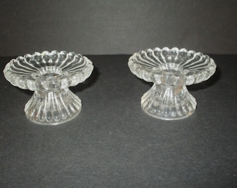 Partylite Clear Glass Candle Holder for Taper or Pillar Sizes, 2 1/4" tall x 3 1/2" in diameter, set of 2