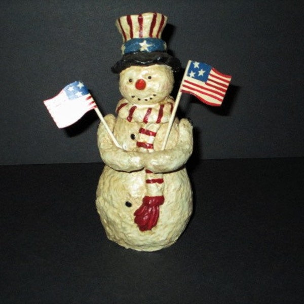 Primitive Solid Resin Americana Snowmen Figurine, 6 1/4" tall, Floral/ Decorative Accent, Tabletop Decor