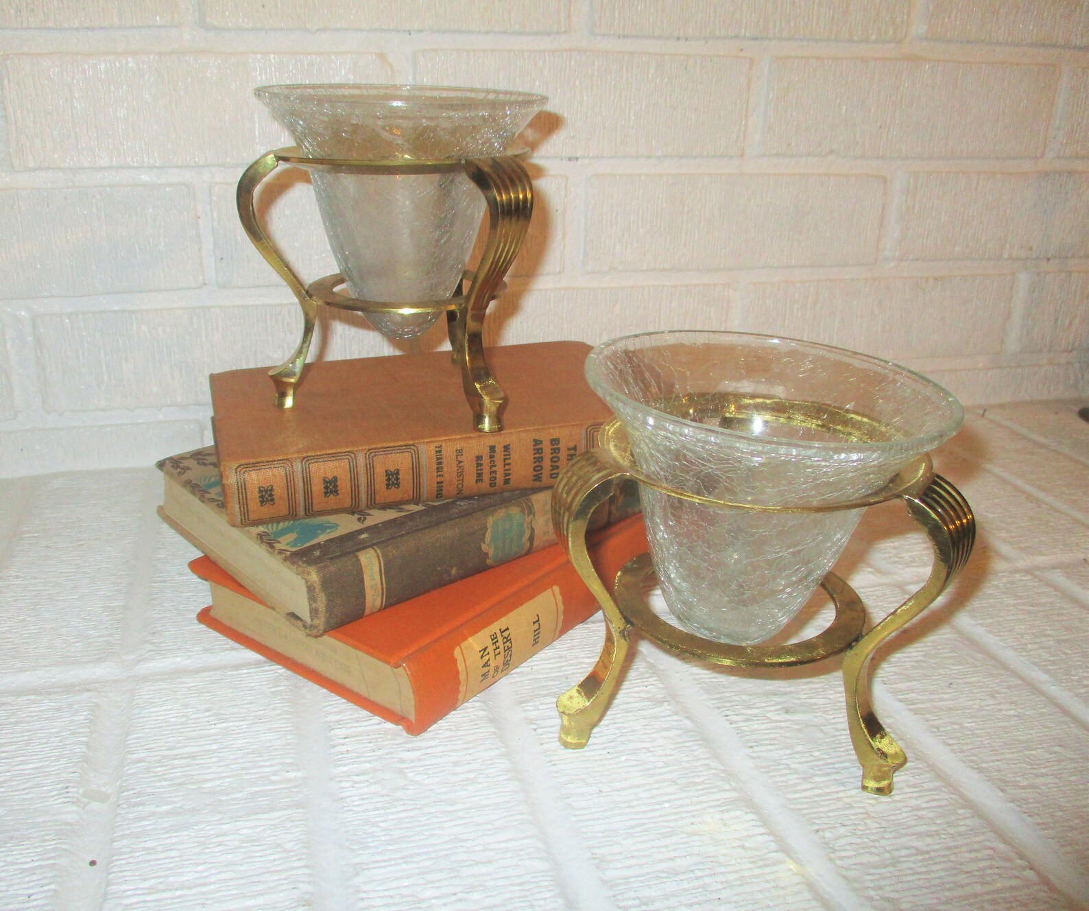 Vintage Crackled Glass Brass Stand Candle Holder/ Potpourri Etsy
