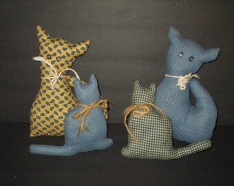 Handmade Blue Cloth Cat Bowl Filler/Shelf Sitter. Set of 4, Primitive Decor