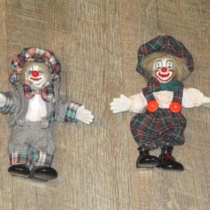 Porcelain Posable Clown Dolls, Hand Painted Faces, 7&quot; tall x 5 1/2, Set of 2, Collectible