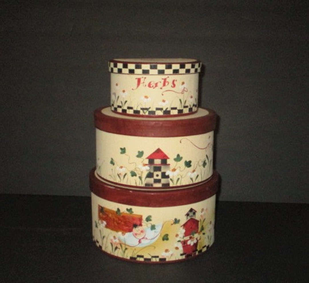 Primitive Nesting Boxes, Birdhouse Herbs, Set of 3 Paper Mache Nesting