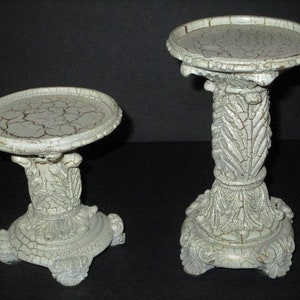 Resin Ivory Crackle Finnish Pillar Candle Holder, Set of 2, Shabby Chic Grecian Pillar Design, Elements image 1