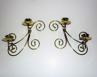 Homco Brass Tone Double Candle Holder Wall Sconce, set of 2, 1970 Wall/ Home Decor,  BOHO