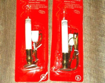 Electric Candle with Brass Base and Bulb, Set of 2, Bedside Lamp, 9" tall