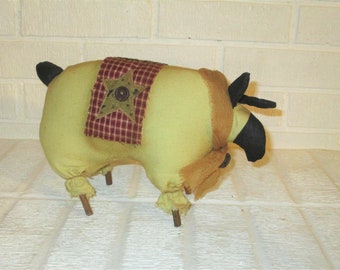 Cloth Sheep with Cloth Blanket, Shelf Sitter, 11" long x 6 1/2" tall, Primitive/ Farmhouse