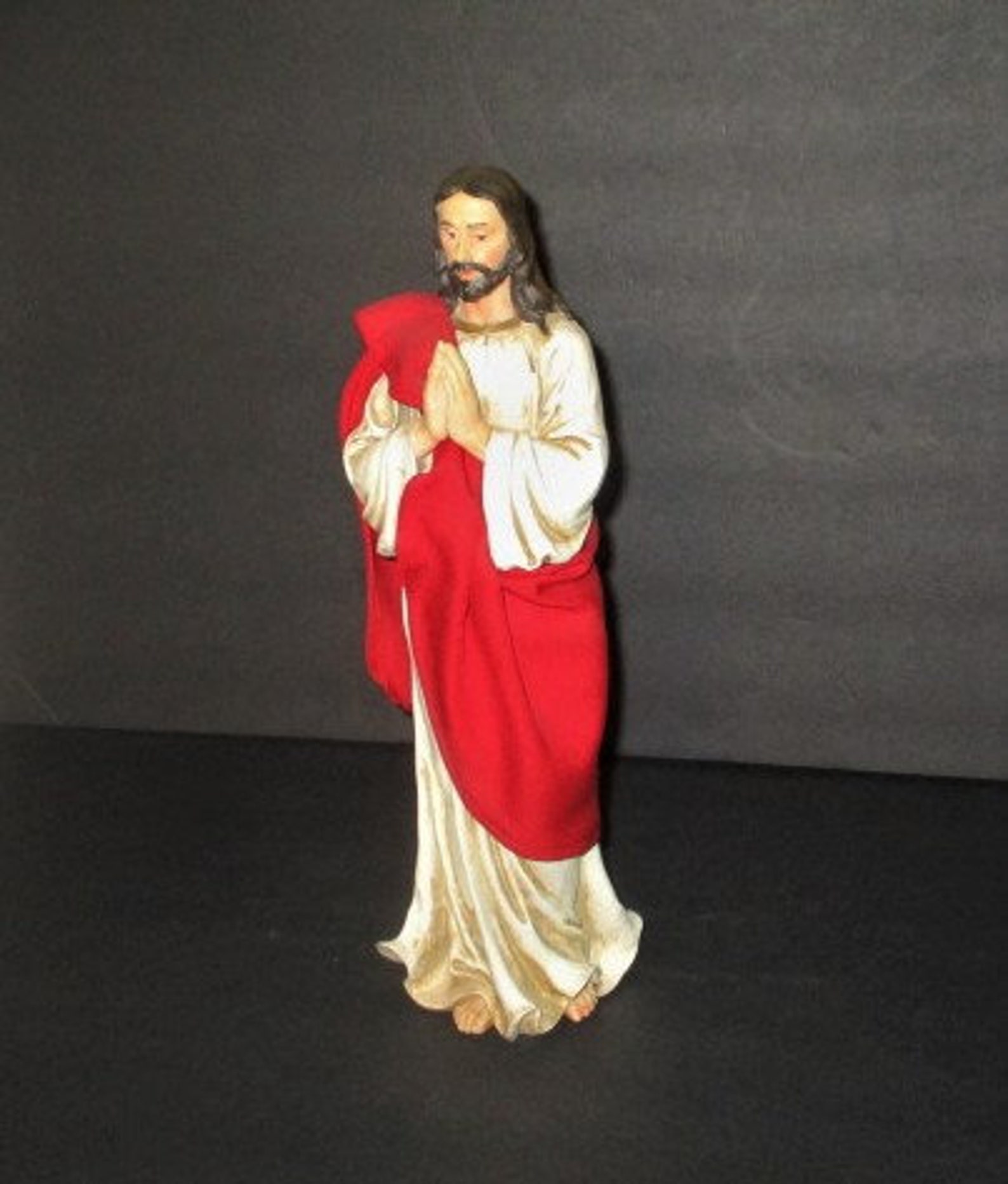 Vintage Resin Praying Jesus Figurine with Red Cloth Sash Etsy