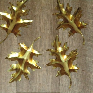 Metal Oak Leaf Wall Decor, 8&quot; long x 5 1/4&quot; wide, set of 4, Brass with oxidized detail