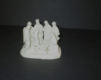 Ivory Bisque Porcelain Nativity figurine, 3 1/2" tall x 4 1/2" wide, 1990s, Tabletop
