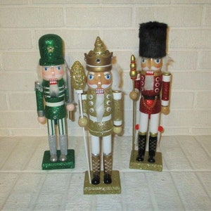 Wood Nutcracker, 14" to 15" tall, Your Choice of Style of Glittered Nutcracker, Mantle/ Tabletop Christmas Decor