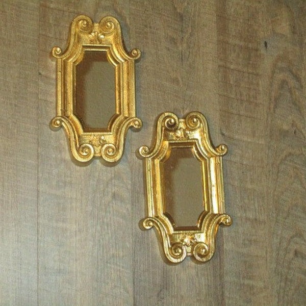 Homco Ornate Scrollwork Gold Frame Mirror, Hollywood Regency, 9 3/4" long x 6" wide, set of 2, wall decor