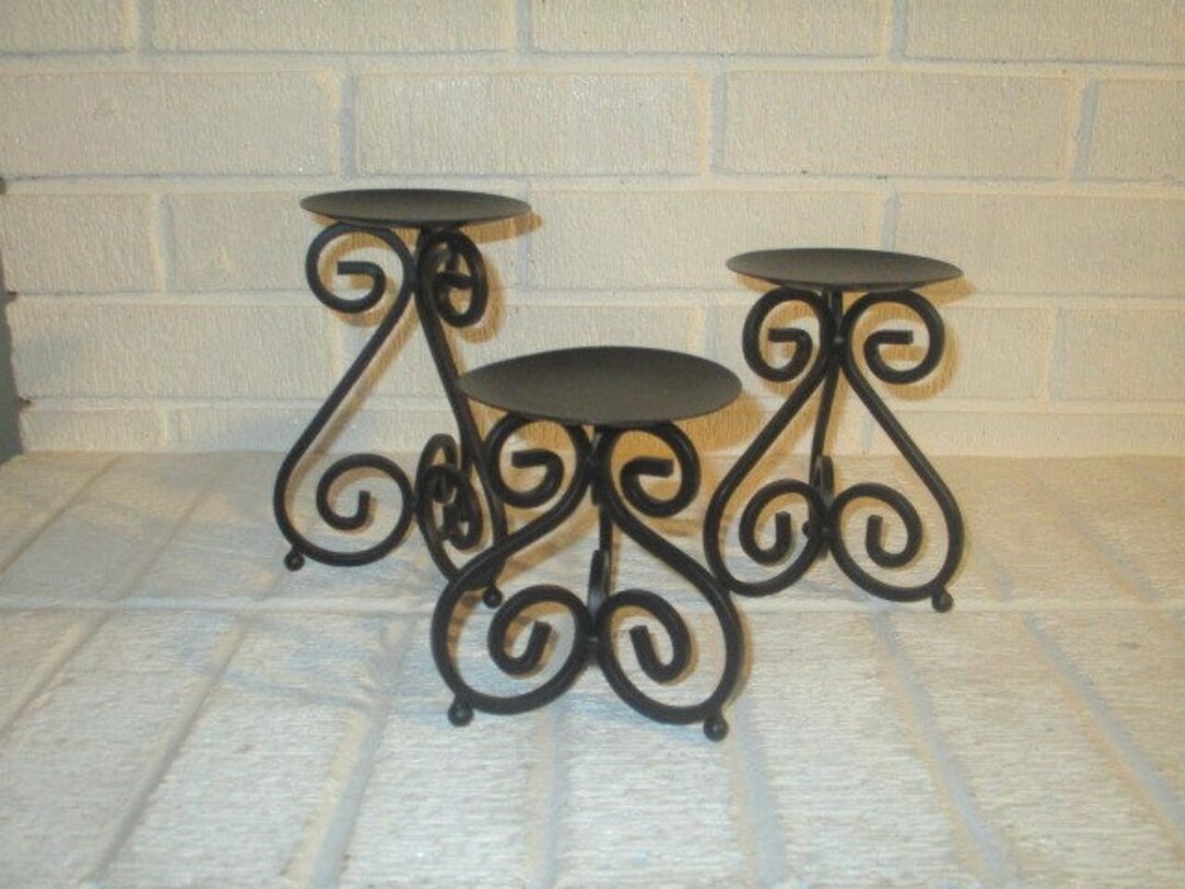 Vintage Black Wrought Iron Pillar Candle Holder With Swirl Etsy