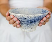 Ceramic bowl, japanese pottery, handmade pottery, blue bowl, cereal bowl, soup bowl, white and blue pottery, modern pottery, made for order.