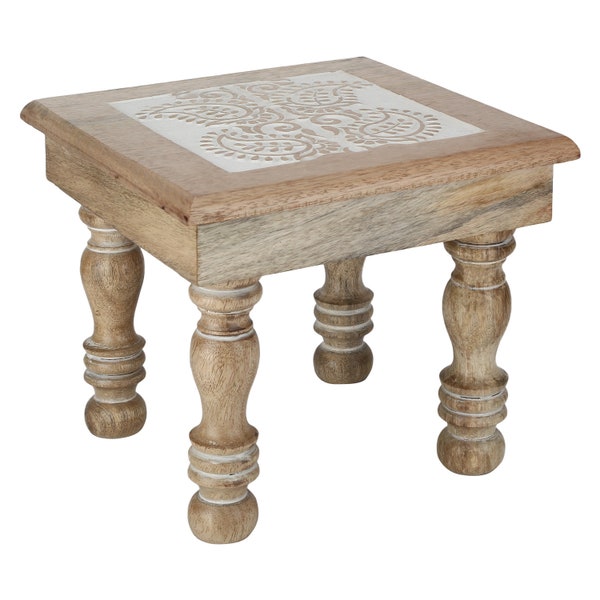 SAVON Wooden Step Stool Small Footstool footrest Table White Paisely