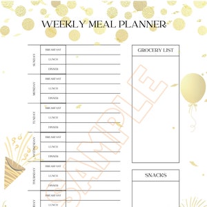 Weekly Meal Planner Printable New Year Theme