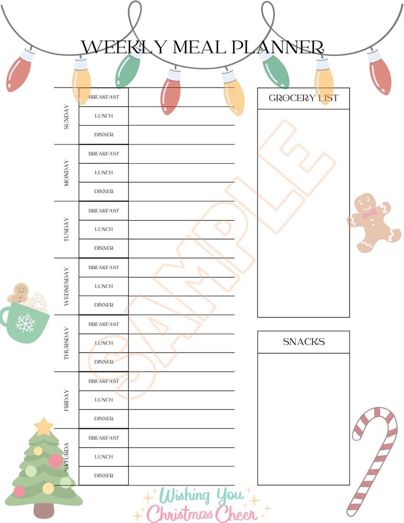 Weekly Christmas Meal Planner Printable Etsy