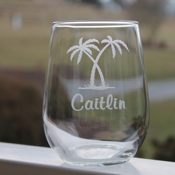 Palm Tree Wine Glass Etsy