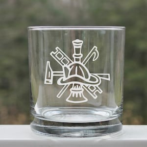 Firefighter Engraved Whiskey Glass - Etched Whiskey Glass Firefighter Gift - Firefighter Whiskey Glasses with Engraved Emblem