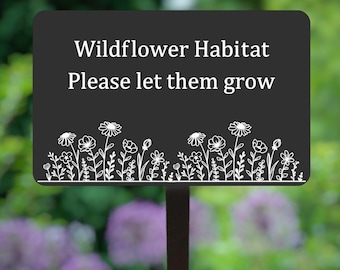 Custom Metal Garden Sign Pollinator Garden, Wildflower Sign Engraved Plaque With Stake, Native Plants Garden Sign,  7x5" with 20" Stake