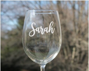 Engraved Wine Glasses, personalized with your custom name or word