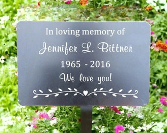 engraved metal memorial plaque, personalized plaque with stake