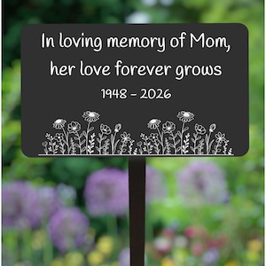 Engraved Memorial Garden Plaque, Black Metal Marker, Outdoor Remembrance Sign with Stake