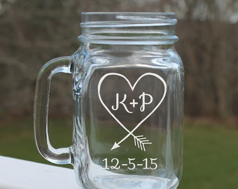 engraved mason jar mug, personalized mason jar, wedding mason jars, custom mason jar mug