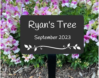 Tree Plaque marker metal garden sign 5x3" with stake, Metal Name Plate