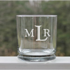 Monogram Whiskey Glass – Etched Glass with Initials – Personalized Gift for Him – Custom Drinkware –  Unique Gift for Men