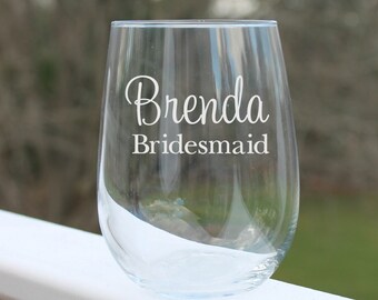 Personalized stemless wine glass, Custom engraved stemless wine glass, wedding glasses, Bridesmaid Gifts