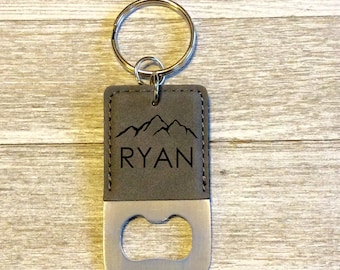 bottle opener personalized keychain Bottle Opener Leather Keychain Personalized Gift Dad