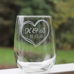 wedding wine glasses, personalized, stemless wine glasses, etched, monogram