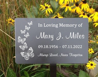 Metal Memorial Plaque With Stake, Butterflies Engraved With Your Custom Text, Made For Outdoor Use